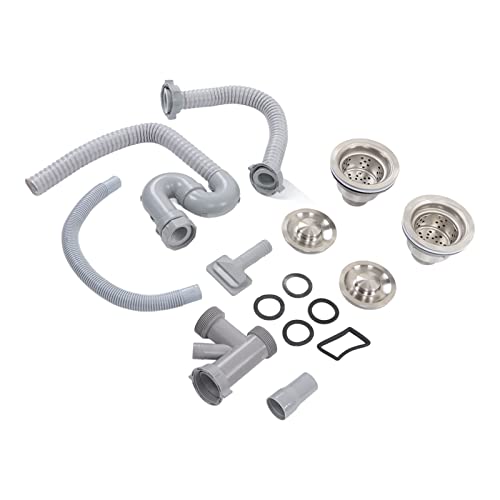 Rosvola Tubo de Desagüe del Fregadero de Cocina, Desagüe del Fregadero y Juego de Desagüe Doble para Baño, Sifon Cocina Fregadero Desague Fregadero Cocina (Rosvolaz17pdfqi3o)