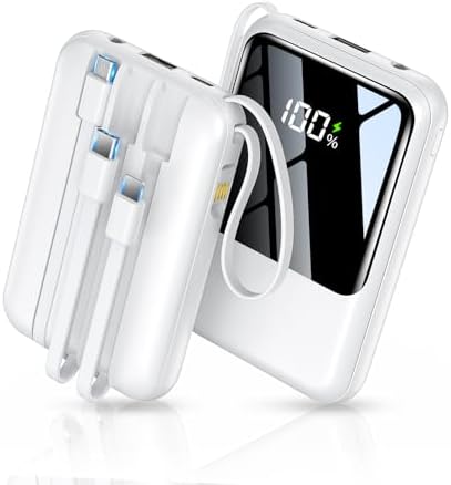 （03:00時点） モバイルバッテリー 大容量 22000mAh 【230g軽量化・4つのケーブル内蔵】モバイルバッテリー 軽量 小型 急速充電 4台同時充電 残量ディスプレイ搭載 PSE技術基準適合品 LED照明ライト マルチ安全回路保護 タイプC入力ポート&USB-A出力ポート 4種類ケーブル内蔵 携帯充電器 スマホ充電器 コンパクト&軽量 機内持ち込み可能 旅行/出張/アウトドア/停電/防災緊急用 白い