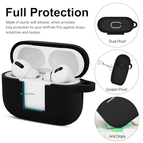 Image of for AirPods Pro 2nd 1st Generation Case Cover with Keychain, Protective Soft Silicone Skin Accessories for Apple AirPods Pro Charging Case 2022 /2019, Front LED Visible, Black