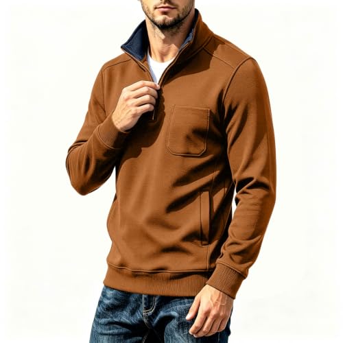 Elneeya Mens Long Sleeve Shirts Fleece Textured Trendy Half Zip Pullover - image 3