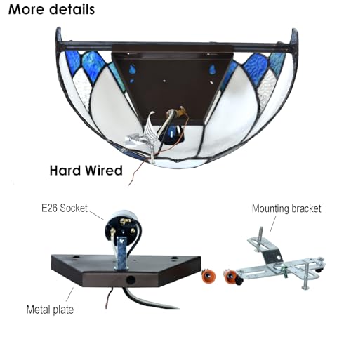 Image of WL0006 Blue White Lotus Tiffany Style Wall Sconce Stained Glass Wall Light Fixtures for Hallway Stairway Bedroom Livingroom, 12 Inches Wide(Blue White)