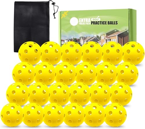 FINGER TEN Golf Practice Balls Plastic Limited Flight (Yellow 24 Pack)