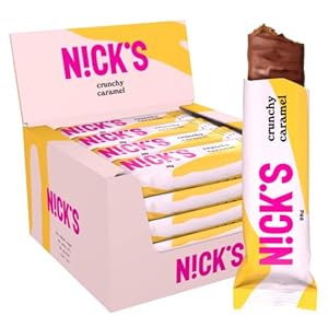 NICKS Crunchy Caramel reep met krokante karamel & amandelen gewikkeld in melkchocolade zonder toegevoegde suiker, glutenvrij | 21x28g