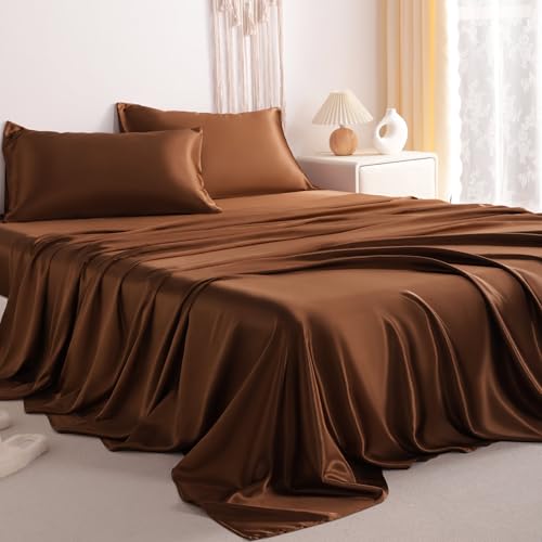 NTBAY Twin XL Satin Sheet Set, 3 Piece, Brown - image 1