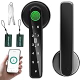 5 in 1 Smart Fingerprint Door Lock, Advanced Automatic Digital Handle with APP/Fingerprint/IC Card/Code/Keys, High-Security Electronic Locks for Modern Home/Office, Black