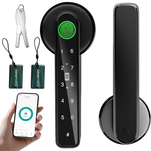 5-in-1 Smart Fingerprint Door Lock with Digital Handle - App, Fingerprint, IC Card, Code, Keys (Black)
