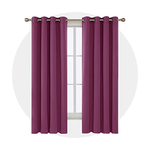 Image of Deconovo Solid Grommet Top Blackout Thermal Insulated Darkening Curtains for Living Room, 52x84 Inch, Fuchsia