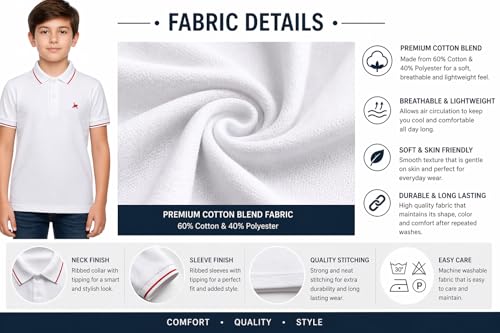 Image of Cloth Theory Boys Cotton Polo T-Shirt for Kids Regular Fit Half Sleeve Casual Summer Polo Neck T-Shirt