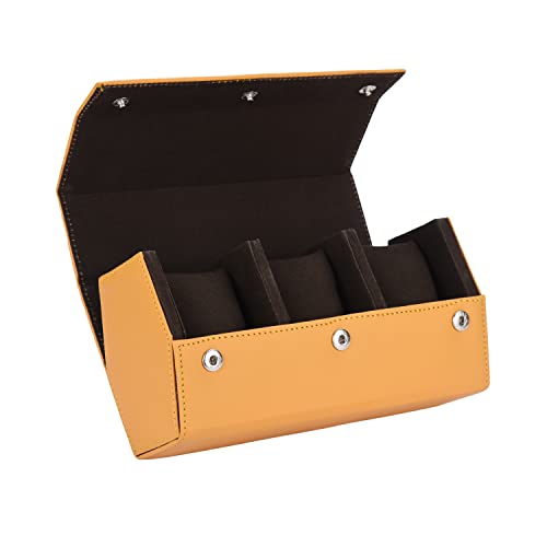 Image of essart Premium Leather 3 Slot Watch Roll Watch Storage Box Premium Timepiece Organizer Box Compact Travel Watch Organizer Secure Watch Holder with Mustard Colour