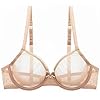 YANDW Sexy Sheer See Through Bras Unlined Underwire Lace Mesh Non Padded Ultra Thin Clear Bralette Beige, 38C