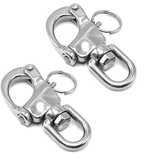 Amadget 2 PCS Swivel Eye Snap Shackle Quick Release Bail Rigging Sailing Boat 316 Stainless Steel Marine Clips (Silver)