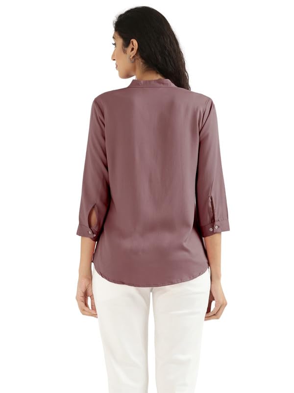 Image of SAADAA Top for Women, Viscose Pleated Tops, V-Neck with a Collar, 3 /4 Sleeve Length, Office & Casual Wear