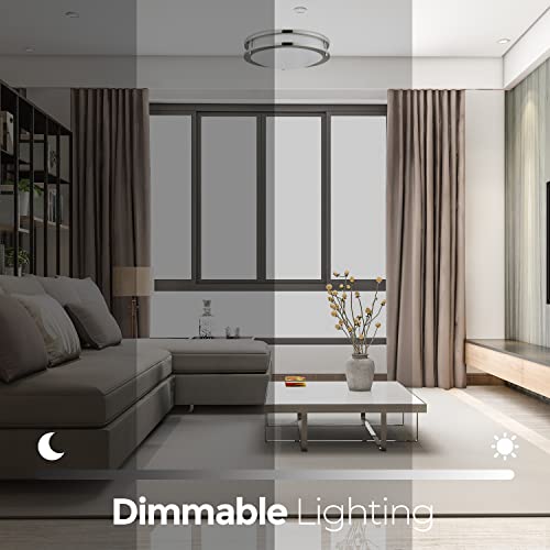 Diodesy 18 Inch Led Ceiling Light Fixture, 28W Flush Mount Ceiling Light Fixture For Bathroom, Hallway, Living Room And Bedroom, Dimmable, 1960Lm, 2700K-5000K 5Cct Adjustable, Brushed Nickel, Etl #TOP2