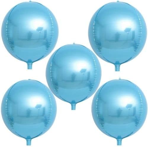 5Pcs Large 4D Giant Round Foil Balloon Big Mirror Metallic Orbz Mylar Sphere Balloons for Girl Boy Birthday Party Wedding Baby Shower Decoration Supplies(22inch) (5pc Light Blue)