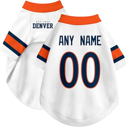 Image of Denver Dog Clothes Jersey Style Personalized Pet T Shirt with Custom Name Number for Small Medium Large Dogs