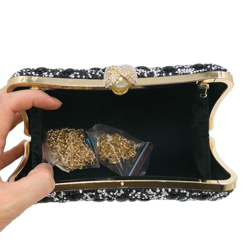 Image of Boutique De FGG Mini Pearl Clasp Crystal Clutch Purses for Women, Evening Bags Wedding Handbag, Party Rhinestone Clutch Bag