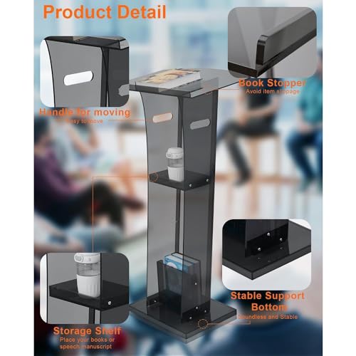 Podio transparente de acrílico premium con estante para eventos 3