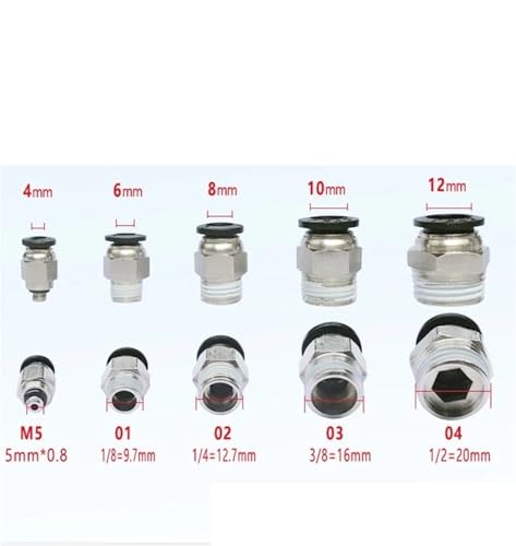 Conexiones neumáticas PC de 8mm para solucionar fugas de aire en maquinaria con rosca de 1/2 3
