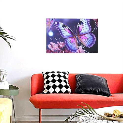 Toile papillon violet 30x45 cm de décoration murale moderne pour salon et chambre