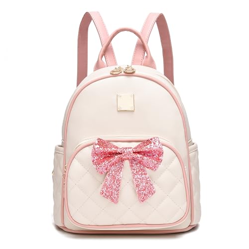 Image of I IHAYNER Mini Backpcak for Girls Small Bowknot Quilted Leather Backpack Purse for Women Travel Cute Trendy Stuff Gifts for Kids Hot Pink