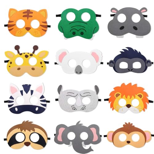 12 Pezzi Maschera Bambino, Maschere di Animali in Feltro, Mascherine