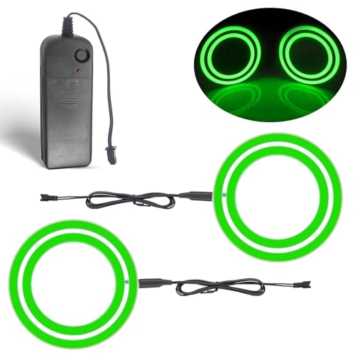 Image of EL Panel Light, Glowing LED Eyes Electroluminescent El Sheet Panel Light DIY Cuttable Round Ring EL Sheet Cosplay Mask Eyes Decoration with Battery Box (Green)