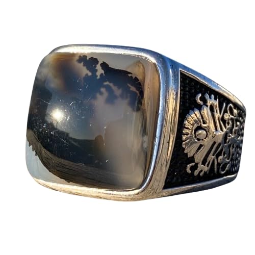 925 sterling Silver ring Natural Yemen solaimani aqeeq Agate Aqeeq عقيق مشجر