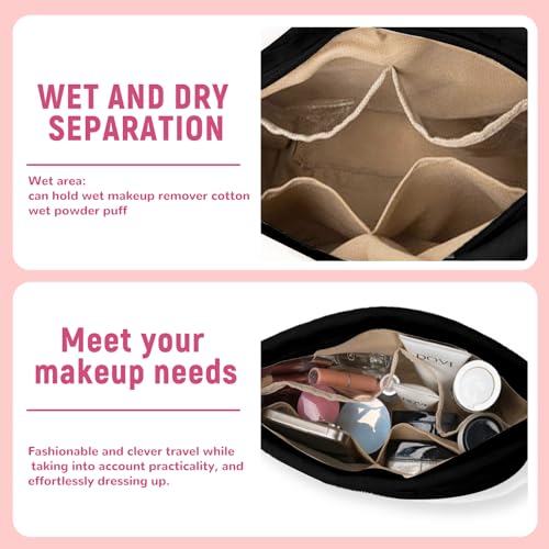 YDR Large Travel Bag,Makeup Bag Large Capacity Makeup Organizer Portable Travel Toiletry Bag PU leather Portable Travel Pouch(Cosmetic-2-Black)2