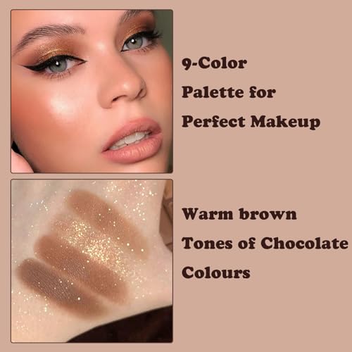 wimony 9 Color Chocolate Eyeshadow Palette, Brown Eyeshadow Palette, Waterproof Long-Lasting Matte and Shimmer Eyeshadow Palette for Women, Soft and No Clumping Eyeshadow Palette - Image 6