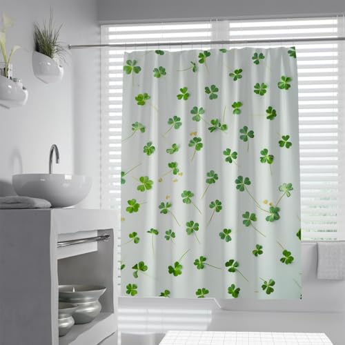 MUKULING Minimal Botanical Aesthetic Shower Curtains Clovers Leaf Green Japanese Polyester Fabric Bathroom Decoration Bath Curtains Hooks Included W36xL72in