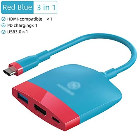 Multi-Function Portable Docking Station USB C to 4K HDMI-Compatible USB 3.0 PD for MacBook Pro (Color : Red Blue) image 3