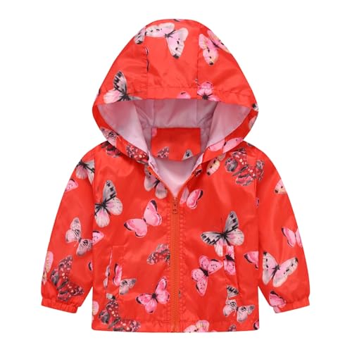 Chaqueta impermeable para niños y niñas, diseño de dinosaurio, mariposa, corazón, camuflaje, ligera, con cremallera, cortavientos, para exteriores, resistente al viento, rosso, 3-4 años