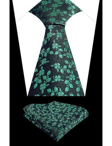 Image of Alizeal Mens 3.15inches Leaf Flower Pattern Tie Set | Floral Pattern Pocket Square Perfect for Fall Winter Business and Holiday Events