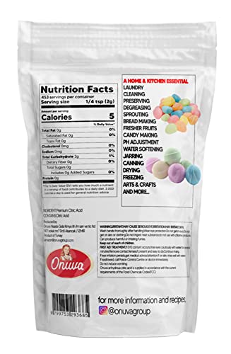 Onuva's Citric Acid 2 Pound,Pure Food Grade,Non-Gmo Project Verified,Flavor Enhancer & All-Natural Preservative | Fragrance Free Citric Acid For Bath Bombs,Cooking,Canning,Homemade Cleaning Supplies #TOP1