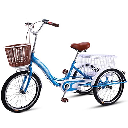 Bicycle, Adult Tricycle High Carbon Steel Frame 3 Wheel Bikes 20in Single Speed Bicycle with Large Basket for Recreation Shopping Picnics Exercise Pedal Cycling