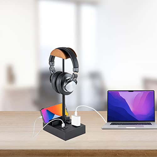 Castlelife Headphone Stand Desktop Gaming Headset Holder With 2 Ac Outlets And Usb C&A Ports, Charging Station&Phone Stands, Height Adjustable Wood Earphone Table Game Accessories For Desktop Gamer #TOP5