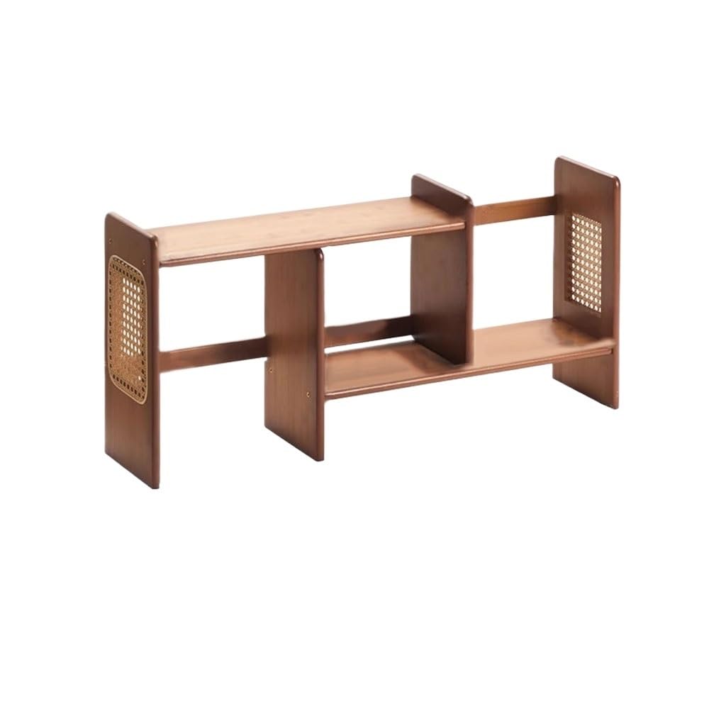 AYCDL Bookcase Bamboo Storage Organizer, Desktop Display Shelf Rack, Multipurpose Expandable Desktop Bookshelf, with Rattan Woven Office Home Storage Rack Display She