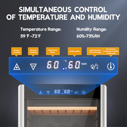 Image of Tylza Humidor Cabinet 70L, Temp & Humidity Control Electric Humidors, 550 Counts, Digital Hygrometer, Safety Lock, Dual Warm Light, Humidors with Spanish Cedar Wood Drawer & Shelves, Gifts for Men