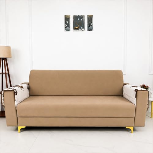 Image of Homerz Premium 'Surya Series' Sofa Cover | Stylish Sofa Protector | Net Fabric | Anti-Stain & Washable Slip Cover Exact Size Antislip (Daisy Brown, 2 Pc Armrest, Armrest)