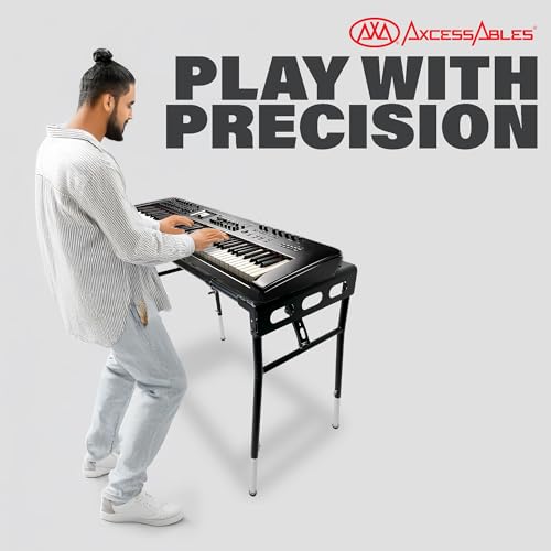 AxcessAbles Collapsible Folding Piano Keyboard Stand with Travel Bag | Platform Standing Keyboard, Synth Stand | Fits 54-88 Key Electric Digital Pianos | Musical Keyboard Table | Adjustable Height and Width for keyboards - Thumbnail 3