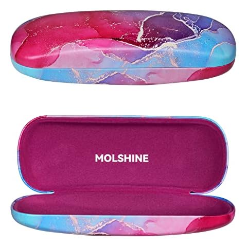 MOLSHINE Hard Shell PU Leather Glasses Case, Travel Portable Eyeglass Case for Men Women Girl Travel Study Work (Rose Red) Cover