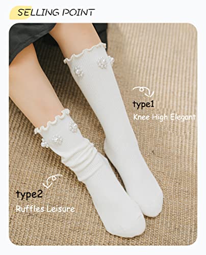 Little Kids Girl Princess Dress Socks with Pearl Bow Knee High Elegant Unique Mary Janes Socks Uniform Long Stockings3