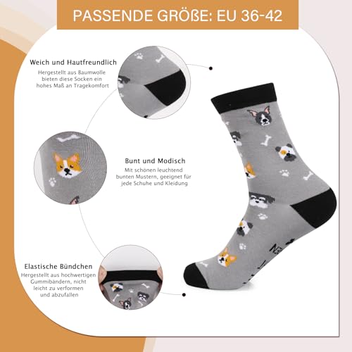MEJOSER Geschenk für Hundebesitzer, Lustige Socken Hundemotiv 36-42, Geschenk Hundebesitzer Frau für Hundeliebhaber Valentinstag Geburtstag Weihnachten, Bunte Witzige Socken