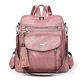 ROOSALANCE Backpack Purse for Women Pu Leather Backpack Fashion Ladies Shoulder Bag Handbags for Travel Daily Use, Pink