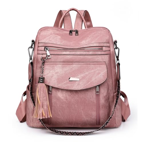 ROOSALANCE Backpack Purse for Women Pu Leather Backpack Fashion Ladies Shoulder Bag Handbags for Travel Daily Use, Pink