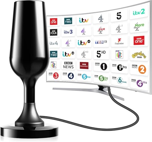 Digital Indoor TV Aerial for Smart TV, Freeview TV Ariels Indoor, Portable Inside 4K HDTV Antenna for Local Channels with Magnetic Base, Support All HDTVs, 360° Reception, 8.2FT Cable, 120 Miles