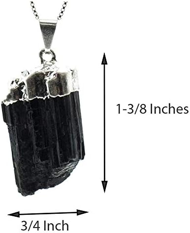 Miniatura 7 de Collar con colgante de protección de turmalina negra cruda en cadena de plata de ley, 18.0in