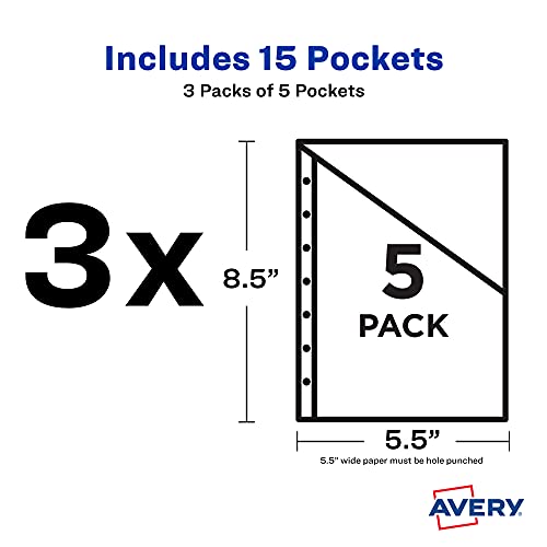 Avery Mini bolsos para fichário, cores sortidas, serve para fichários de 3 anéis e fichários de 7 an