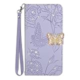 for VIVO V21 5G Wallet Case,ZXL 3D Bling Butterfly Card Slot Holder Flip Magnetic Phone Cover PU Leather with Wrist Strap Case for VIVO V21 5G Purple
