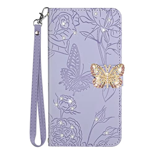 Bling Butterfly Wallet Case for Samsung Galaxy S10E Case Wallet for Women Men Butterfly Embossed PU Leather Magnetic Flip Lanyard Strap with Card Holder&Kickstand Function Wallet Phone Case Purple
